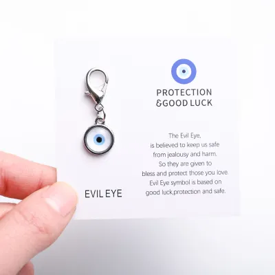 Fashion English Good Luck Card Blue Evil Eye Keychain Pendant