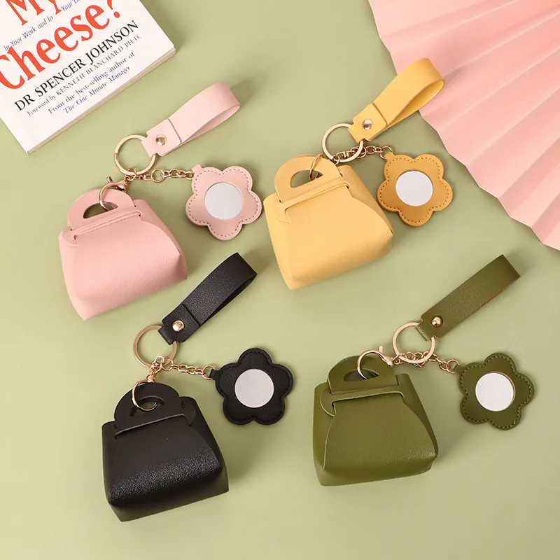 Women Fashion Creative Solid Color Pu Bag Small Wallet Keychain
