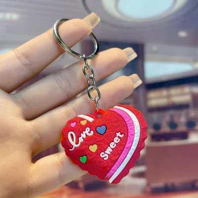 Women Fashion Cute Large Love Pvc Dropping Glue Keychain