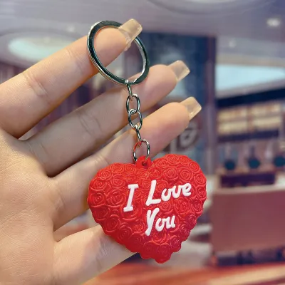 Women Fashion Cute Large Love Pvc Dropping Glue Keychain