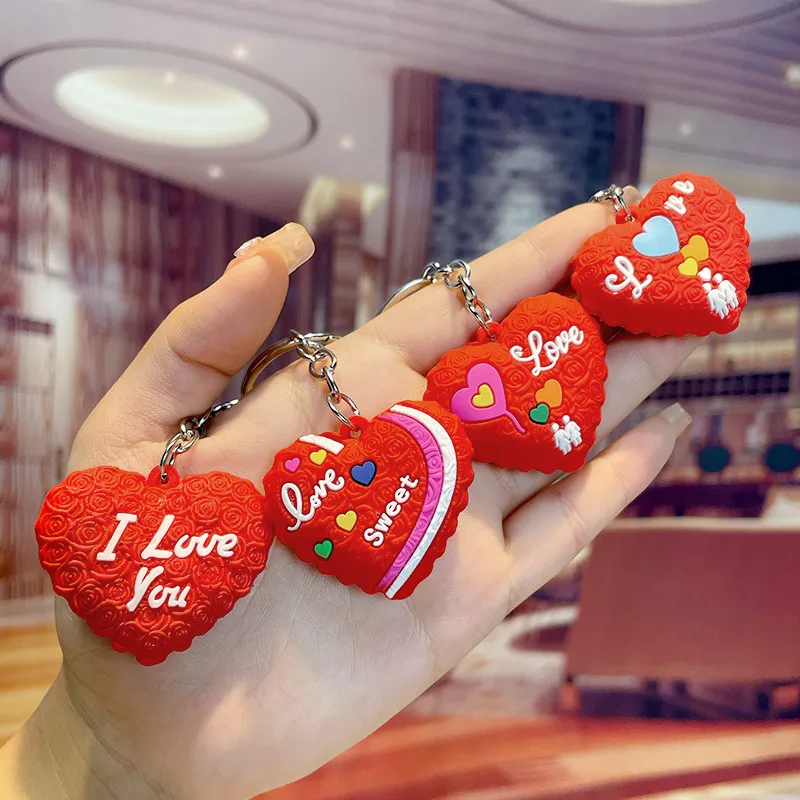 Women Fashion Cute Large Love Pvc Dropping Glue Keychain