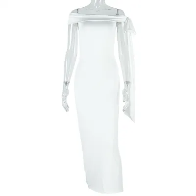 Women Elegant Fashion Solid Color Off-Shoulder Maxi Dress