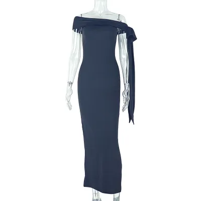 Women Elegant Fashion Solid Color Off-Shoulder Maxi Dress
