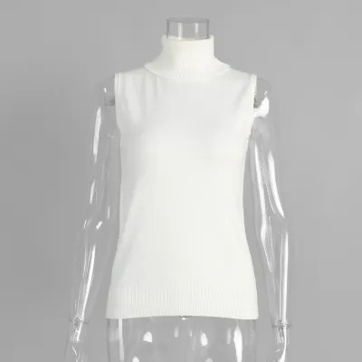 Women Fashion Solid Color Sleeveless High Neck Knit Tanks