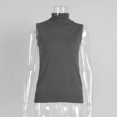 Women Fashion Solid Color Sleeveless High Neck Knit Tanks