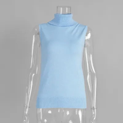 Women Fashion Solid Color Sleeveless High Neck Knit Tanks