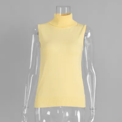 Women Fashion Solid Color Sleeveless High Neck Knit Tanks