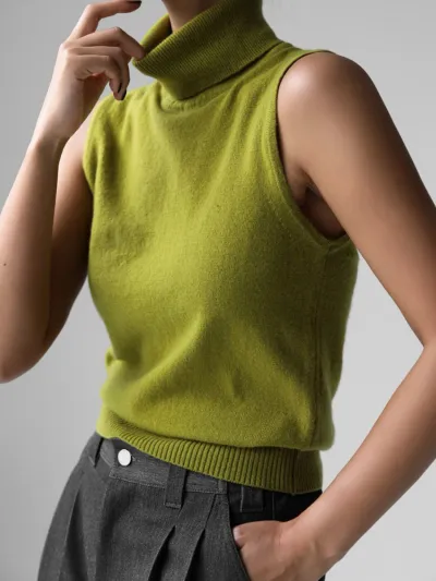 Women Fashion Solid Color Sleeveless High Neck Knit Tanks