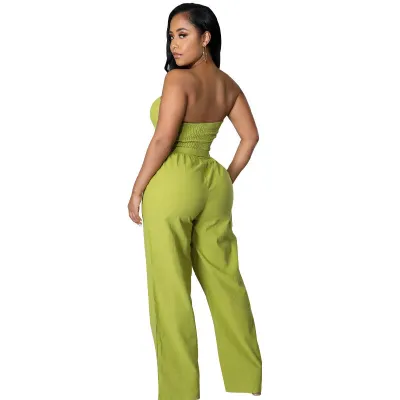 Women Fashion Solid Color Strapless Jumpsuit