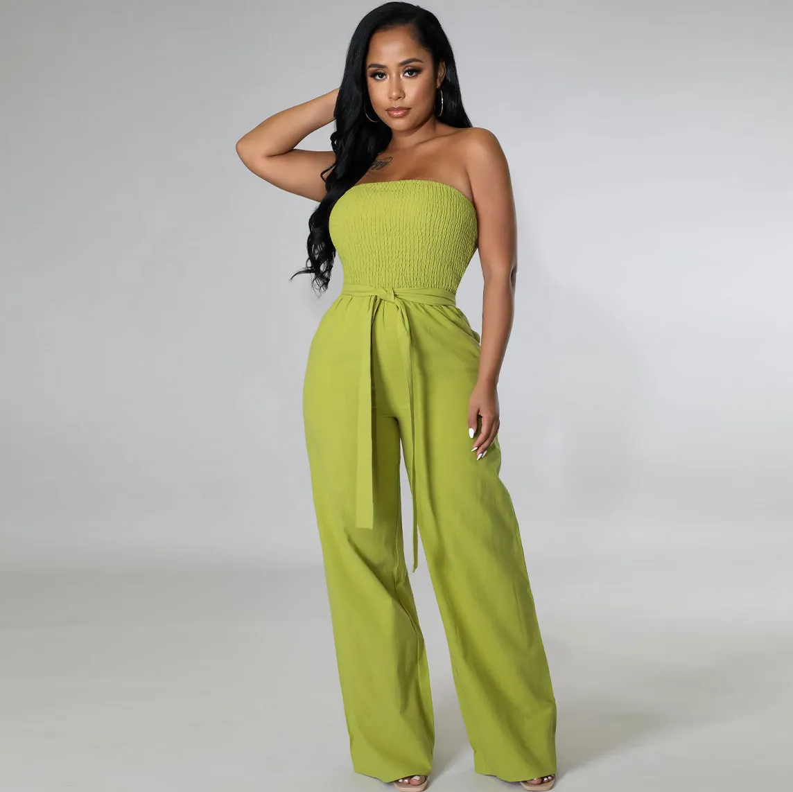 Women Fashion Solid Color Strapless Jumpsuit