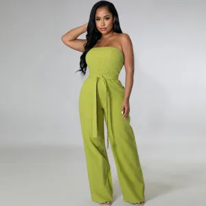 Women Fashion Solid Color Strapless Jumpsuit