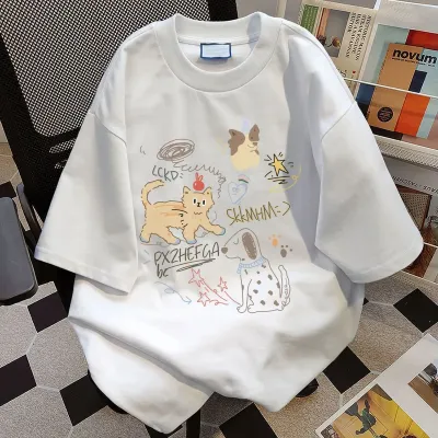 Women Fashion Casual Summer Cotton Printed Short-Sleeve Loose T-Shirt