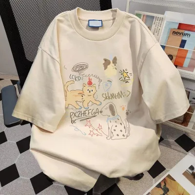 Women Fashion Casual Summer Cotton Printed Short-Sleeve Loose T-Shirt