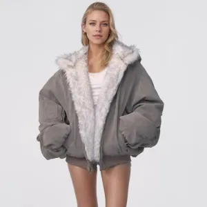 Winter Women Fashion Warm Double-Sided Environmental Protection Plush Hooded Faux Fur Coat