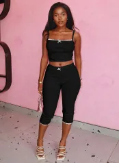 Women Fashion Spring And Summer Solid Color Lace Camisole Crop Top Slim-Fit Pants Two-Piece Set