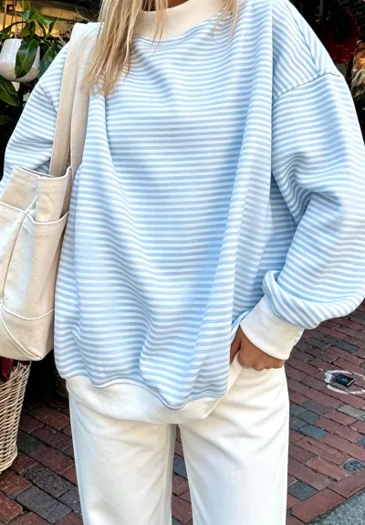 Women Fashion Casual Autumn And Winter Color Stripe Long Sleeve Loose Sweatshirt