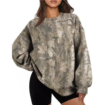 Women Fashion Casual Autumn And Winter Print Round Neck Long-Sleeve Loose Sweatshirt