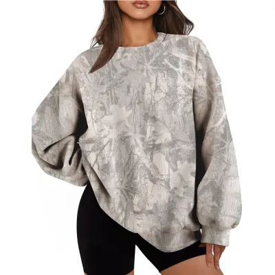 Women Fashion Casual Autumn And Winter Print Round Neck Long-Sleeve Loose Sweatshirt