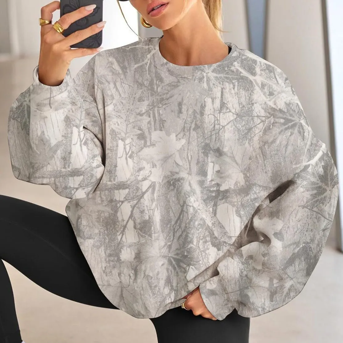 Women Fashion Casual Autumn And Winter Print Round Neck Long-Sleeve Loose Sweatshirt