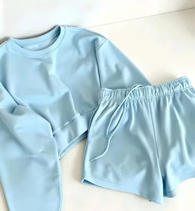 Women Fashion Casual Solid Color Simple Long-Sleeve Sweatshirt Loose Shorts Two-Pieces Set