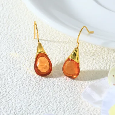 Women Fashion Simple Drop-Shaped Inlaid Cat'S Eye Stone Earrings
