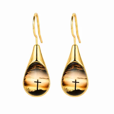 Women Fashion Simple Drop-Shaped Inlaid Cat'S Eye Stone Earrings