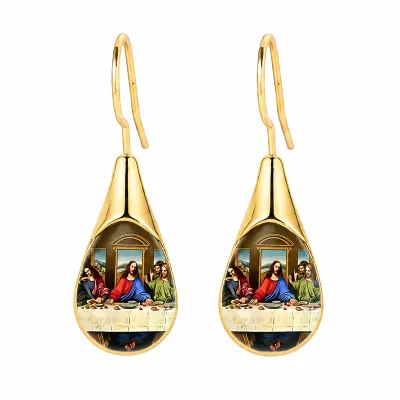 Women Fashion Simple Drop-Shaped Inlaid Cat'S Eye Stone Earrings