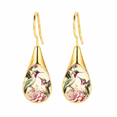 Women Fashion Simple Drop-Shaped Inlaid Cat'S Eye Stone Earrings