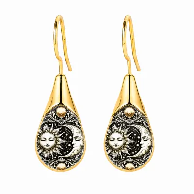 Women Fashion Simple Drop-Shaped Inlaid Cat'S Eye Stone Earrings