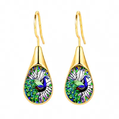 Women Fashion Simple Drop-Shaped Inlaid Cat'S Eye Stone Earrings