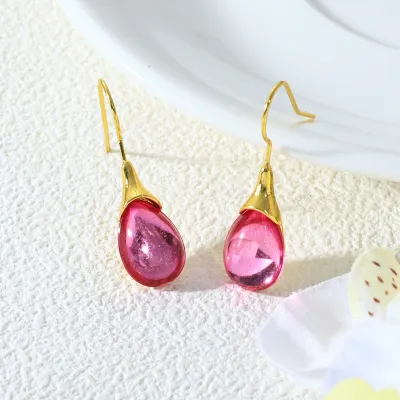 Women Fashion Simple Drop-Shaped Inlaid Cat'S Eye Stone Earrings