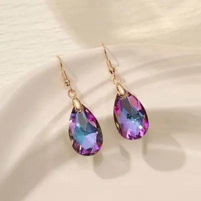 Women Fashion Simple Drop-Shaped Inlaid Cat'S Eye Stone Earrings