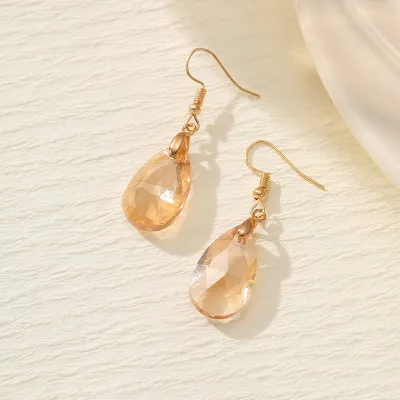 Women Fashion Simple Drop-Shaped Inlaid Cat'S Eye Stone Earrings