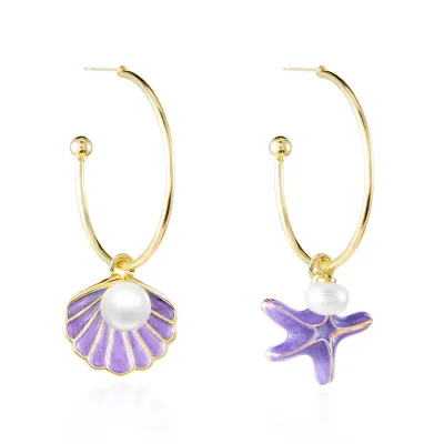 Women Fashion Dripping Shell Pearl Starfish Earrings