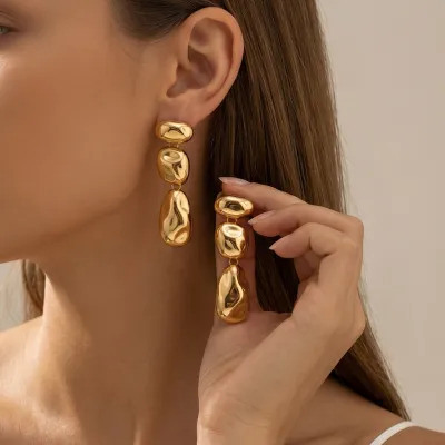Women Fashion Irregular Concave-Convex Smooth Pendant Earrings