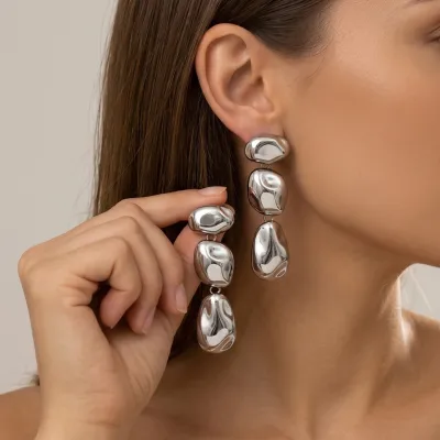 Women Fashion Irregular Concave-Convex Smooth Pendant Earrings