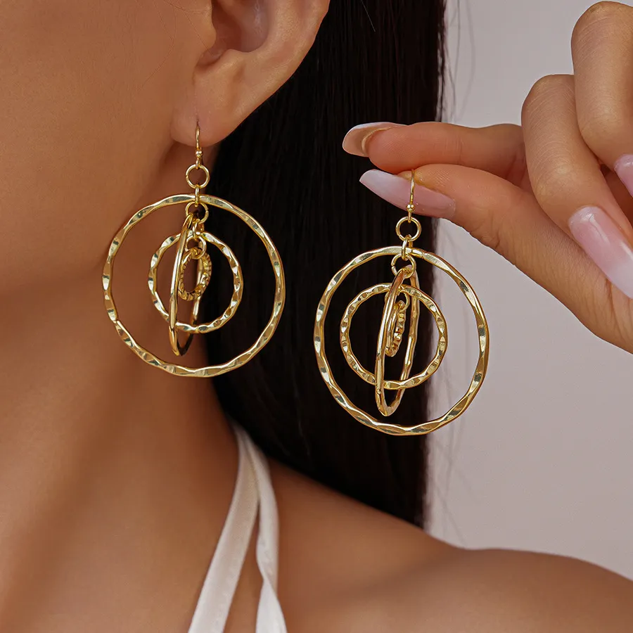 Women Fashion Hollow Round Thread Geometric Ear Hook Earrings