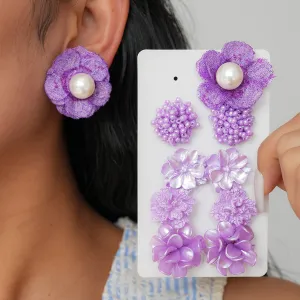 Women Fashion Pearl Floral Silver Pin Earrings 10pcs/Set