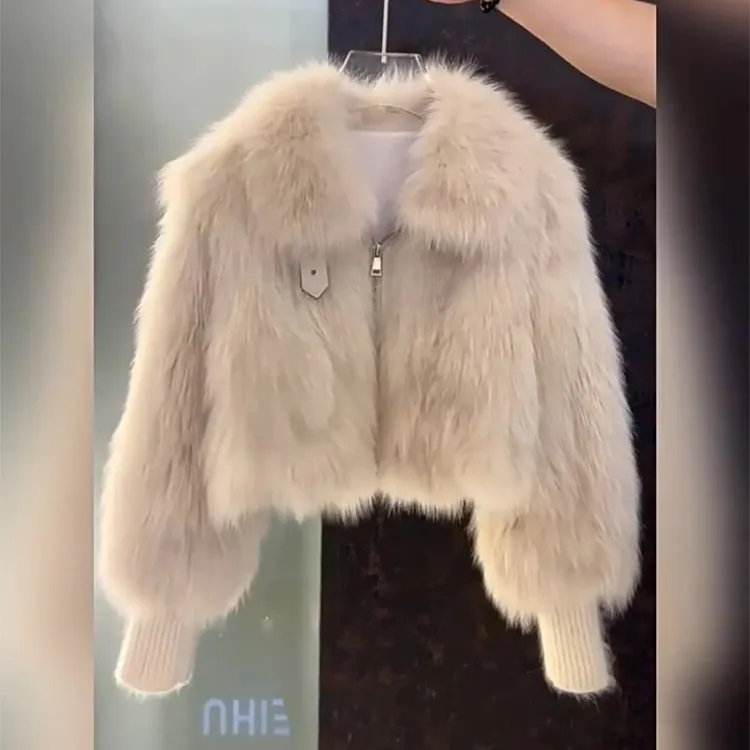 Winter Women Fashion Laps Plush Faux Fur Short Coat
