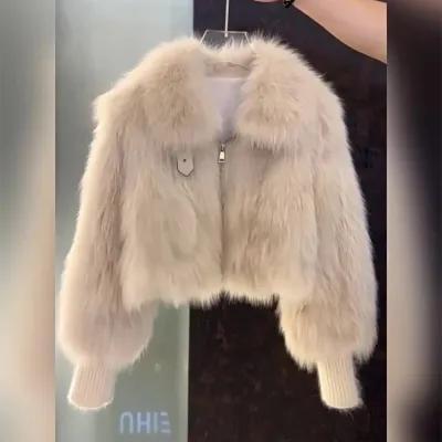 Winter Women Fashion Laps Plush Faux Fur Short Coat