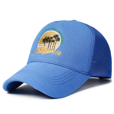 Fashion Casual Embroidered Coconut Tree Landscape Mesh Baseball Cap