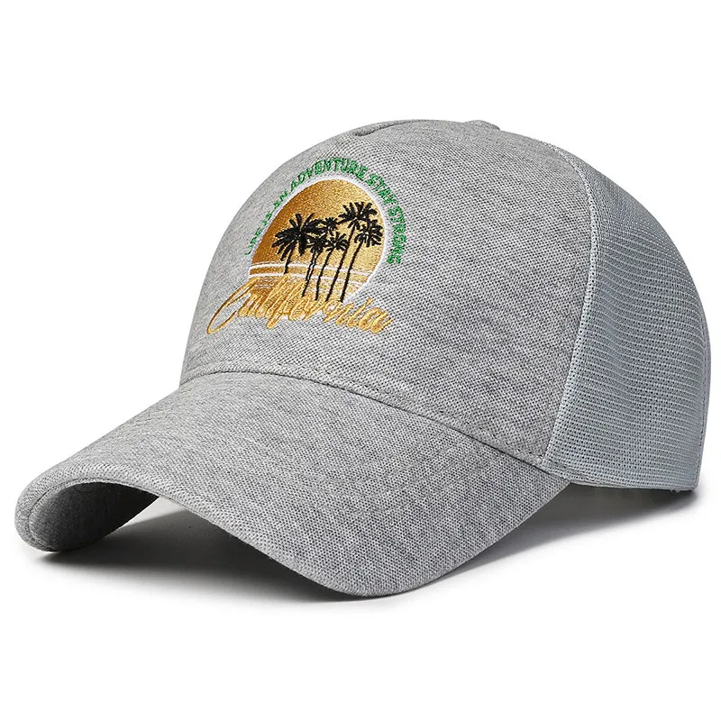 Fashion Casual Embroidered Coconut Tree Landscape Mesh Baseball Cap