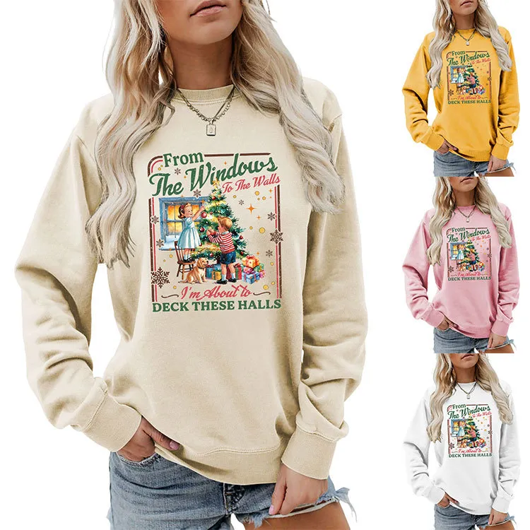 Christmas Women Fashion Casual Autumn And Winter Printed Long-Sleeve Sweatshirt