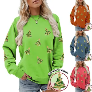 Christmas Women Fashion Casual Sequin Tree Long Sleeve Sweatshirt