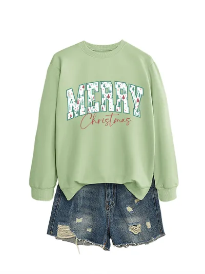 Merry Christmas Women Fashion Casual Autumn And Winter Long-Sleeve Sweatshirt