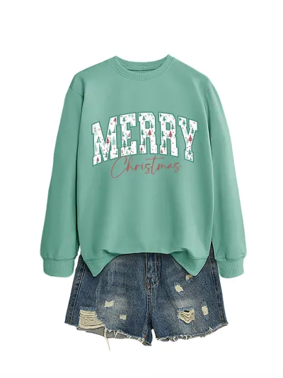 Merry Christmas Women Fashion Casual Autumn And Winter Long-Sleeve Sweatshirt