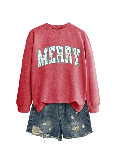 Merry Christmas Women Fashion Casual Autumn And Winter Long-Sleeve Sweatshirt