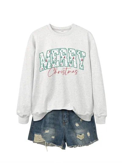 Merry Christmas Women Fashion Casual Autumn And Winter Long-Sleeve Sweatshirt