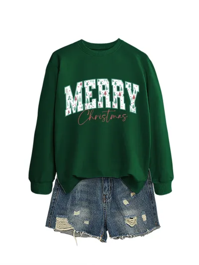 Merry Christmas Women Fashion Casual Autumn And Winter Long-Sleeve Sweatshirt