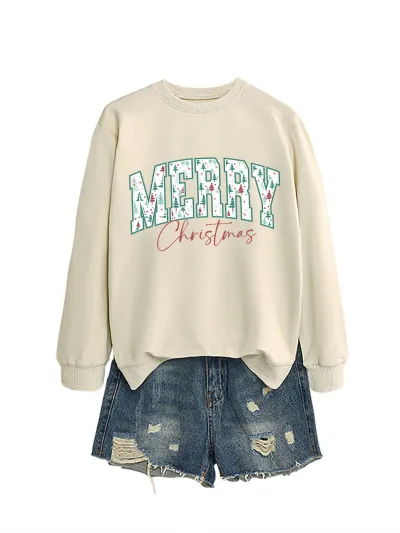 Merry Christmas Women Fashion Casual Autumn And Winter Long-Sleeve Sweatshirt